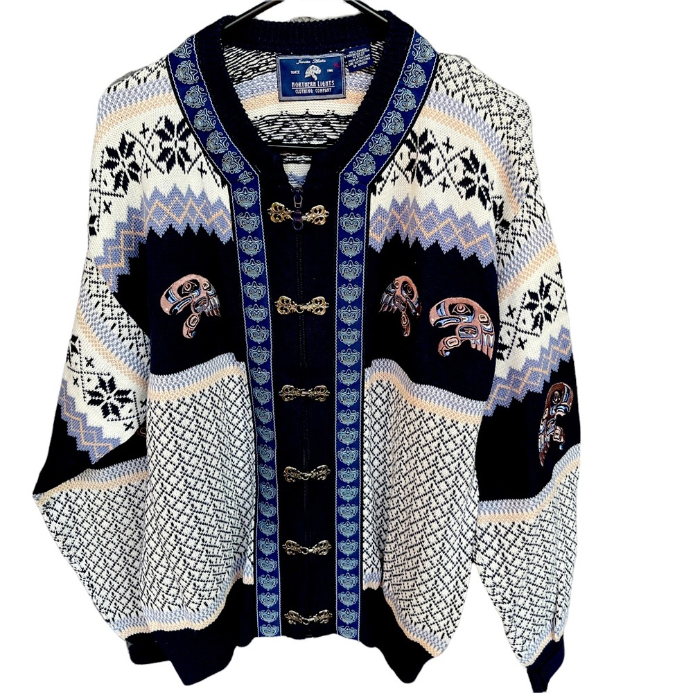 Northern Lights Navy & White Embroidered Fair Isle Winter Sweater Womens Size XL